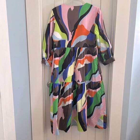 Crosby by Mollie Burch V Neck Colorful Tiered Midi Dress Size Small - Picture 4 of 8